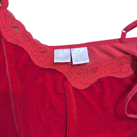 Sexy Ruby Red Velvet Slip Dress Lingerie Lace Trim Y2K Womens XL - Picture 5 of 7